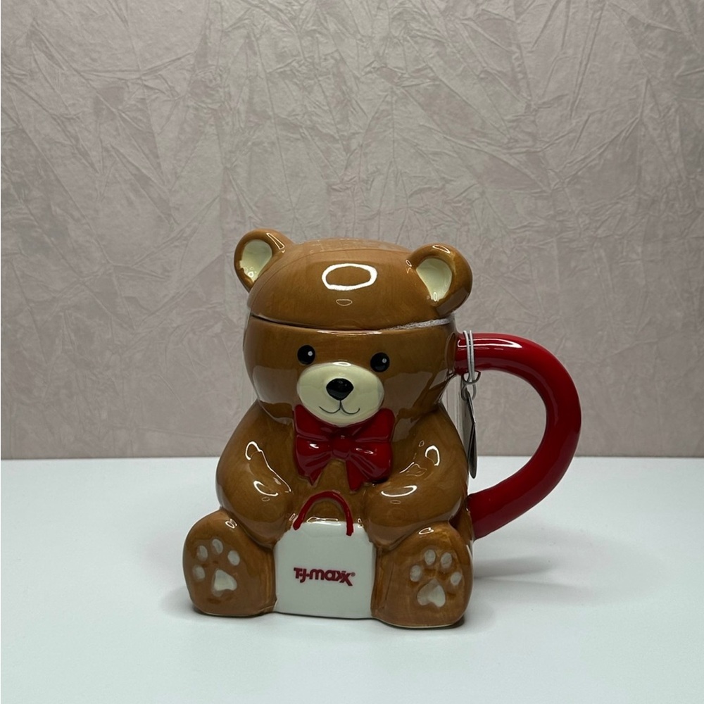 TJ Maxx brown Bear Mug with Red Handle